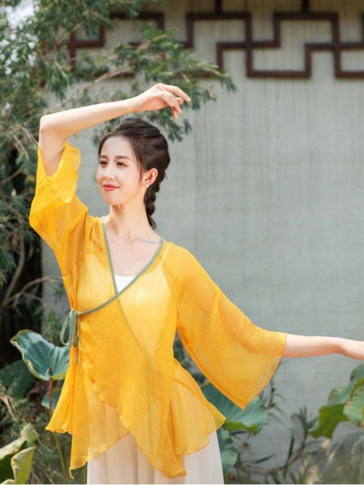 Dance rhyme yoga clothing elegant immortal classical dance suit practice service female Chinese style dance shirt body rhyme yarn performance