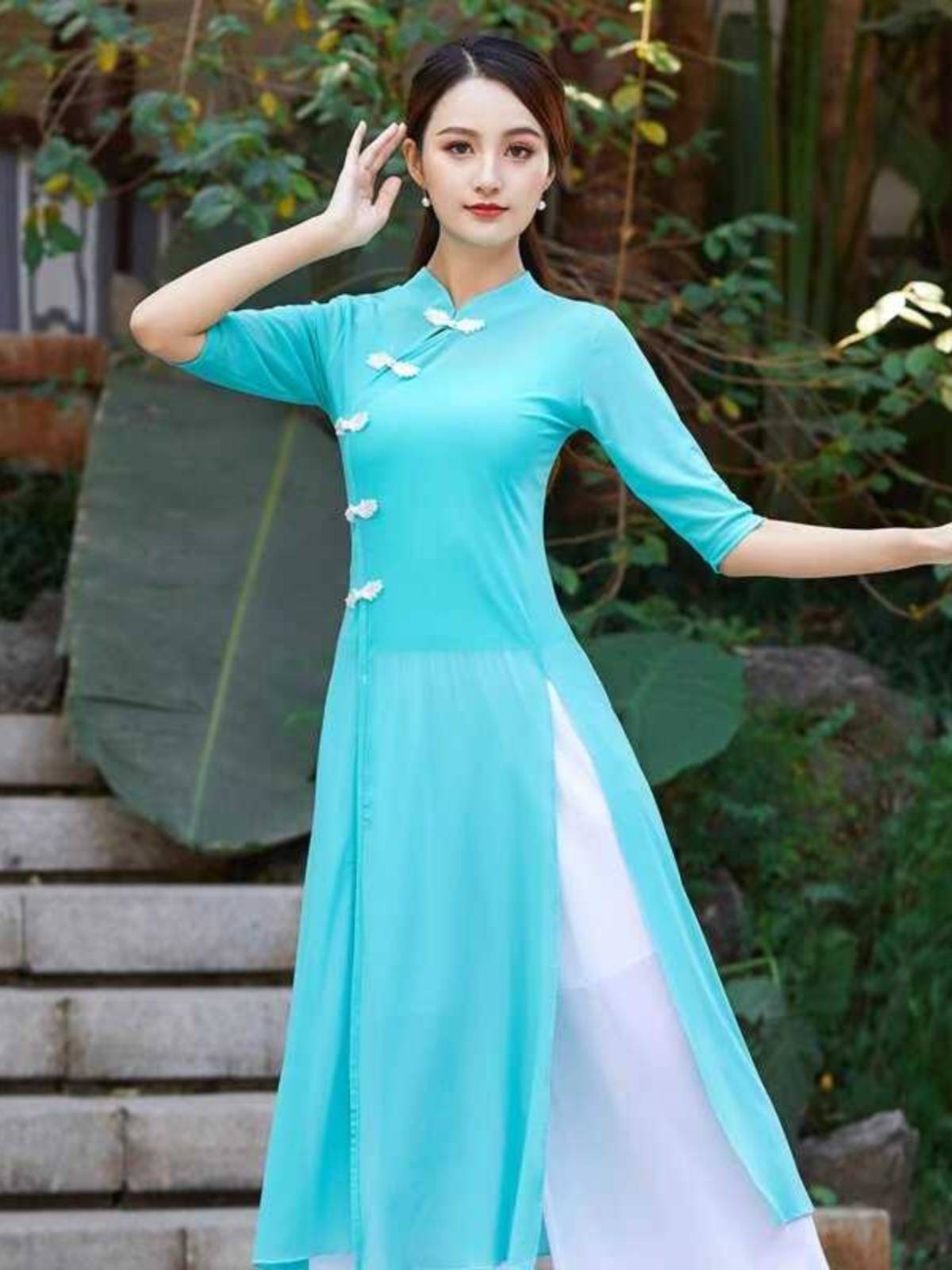 Classical dance practice clothes gauze body rhyme service women's clothing net yarn top Chinese elegant gradient color square North Dance