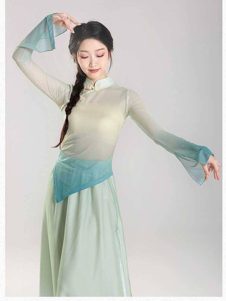 Classical dance body rhymes, spring and summer long -sleeved Chinese dance exercise, modern dance performance service, art test dance service girl