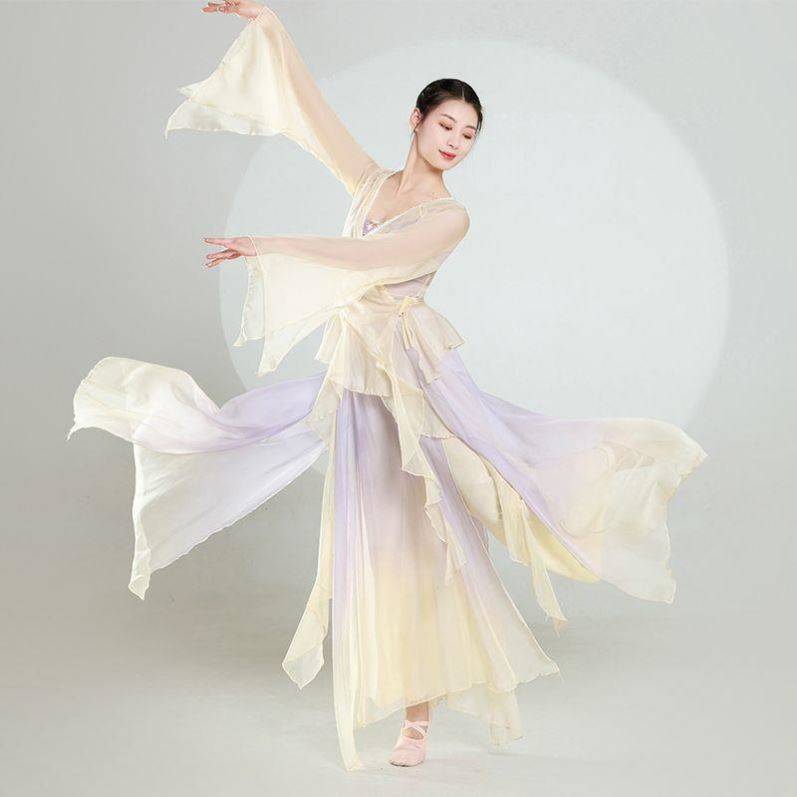 Peerless Classical Dance Dance Fun Dress, Yunding Yae Spring Summer Long Sleeve Performance Service Chinese Dance Cheongsam Art Test Dance Series