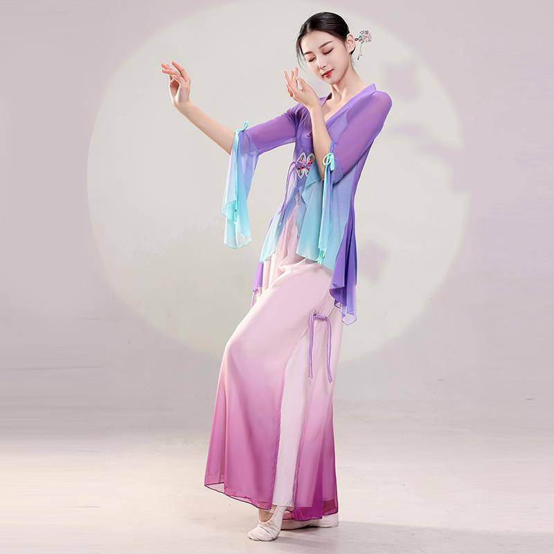 Classical dance body rhyme yae dance dance suits Chinese dance performance clothing embroidered flower retro -style jacket training uniform short set