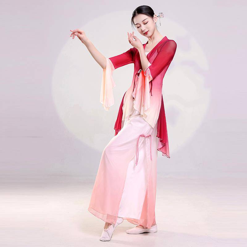 Classical dance body rhyme yae dance dance suits Chinese dance performance clothing embroidered flower retro -style jacket training uniform short set