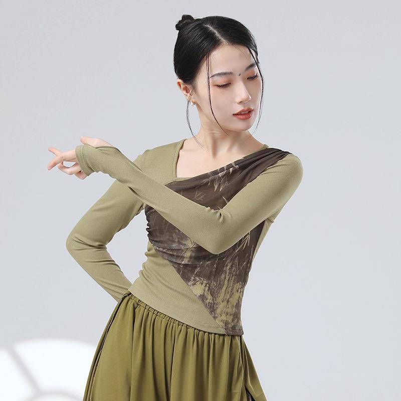 Guofeng New Chinese -style Modern Dance Classical Dance Ink Set refers to the loose dance body of the water gauze top