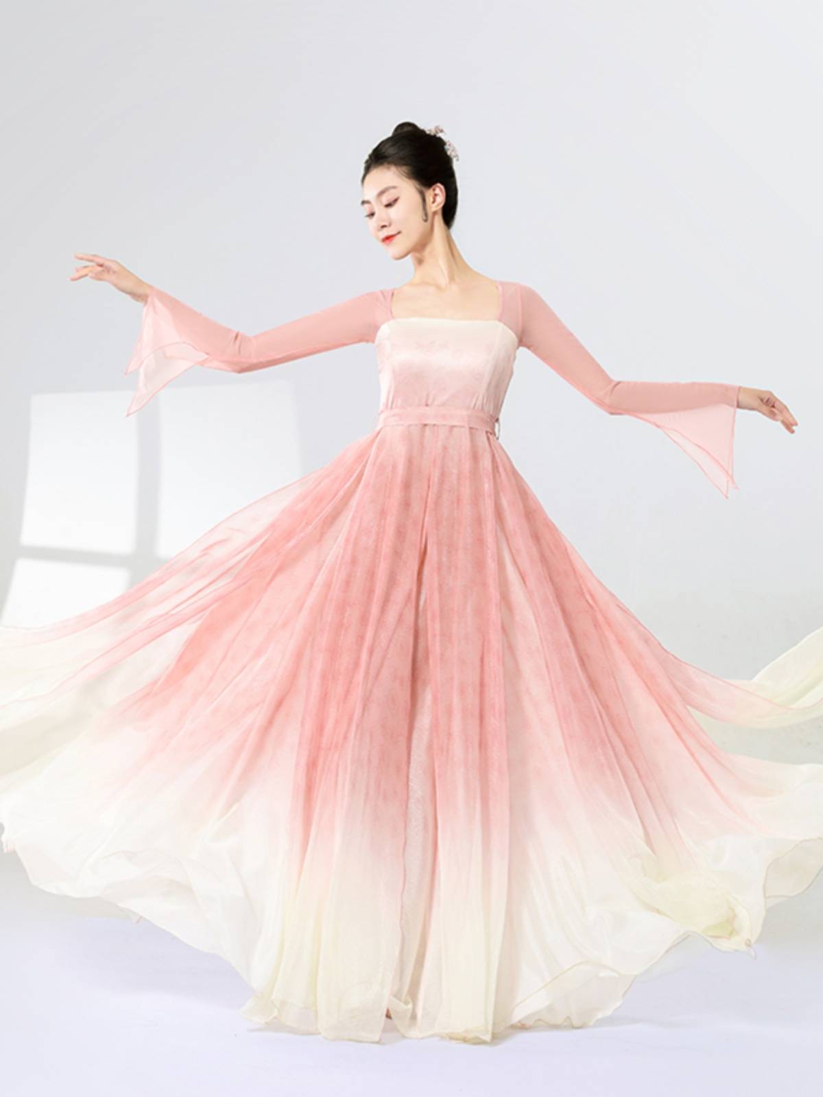 Classical dance clothing female elegant body rhyme gauze gradient rose Chinese dance service show new big female long skirt