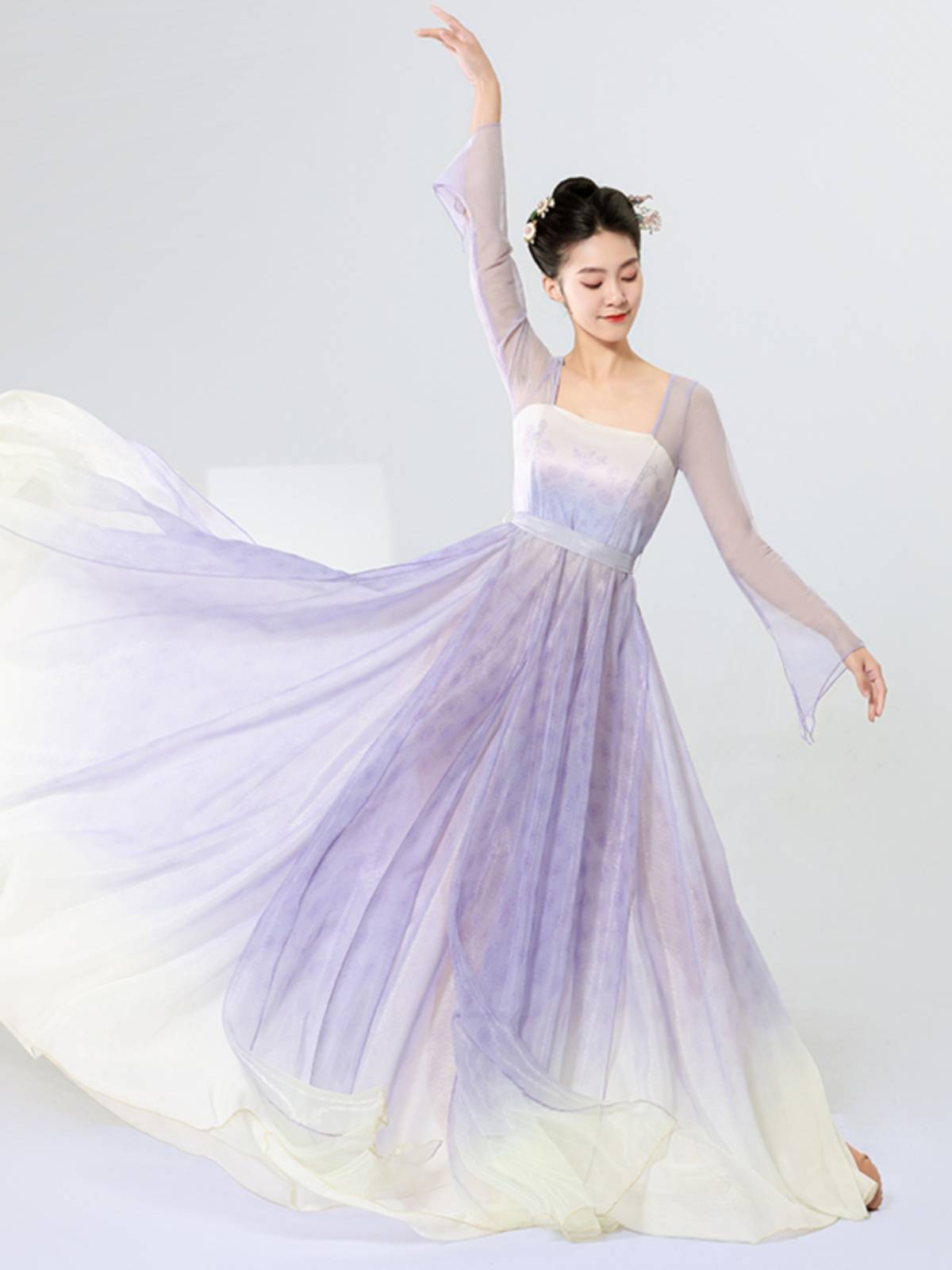 Classical dance clothing female elegant body rhyme gauze gradient rose Chinese dance service show new big female long skirt