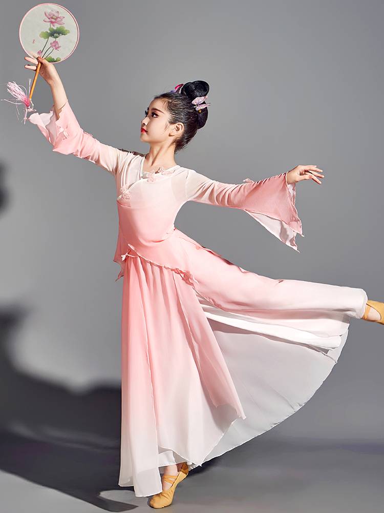Classical Dance Performance Server Girls' Porching Gauze Pink Hanfu Ponds Dance Dance Children's Dance Rouge Makeup
