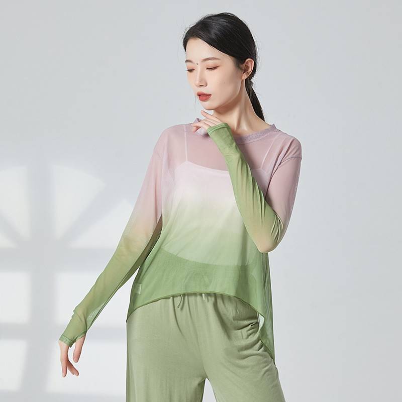 Classical dance clothing elegant body rhyme gauze clothes covering the belly Chinese dance modern dance exercise summer top girl