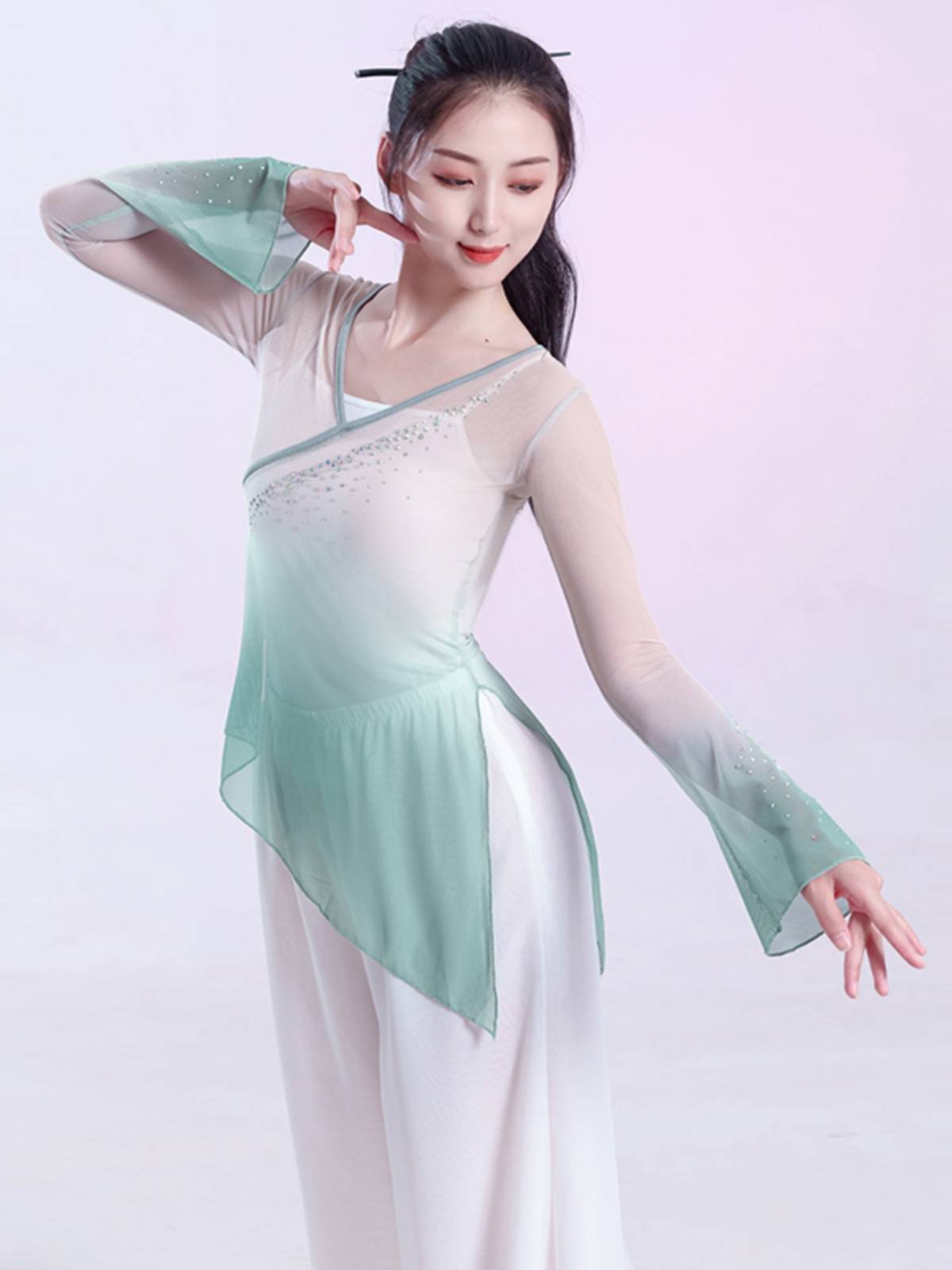 Classical dance dance clothing practice service female body rhyme gauze, elasticity, gradient hot drilling art test Chinese dance watch show