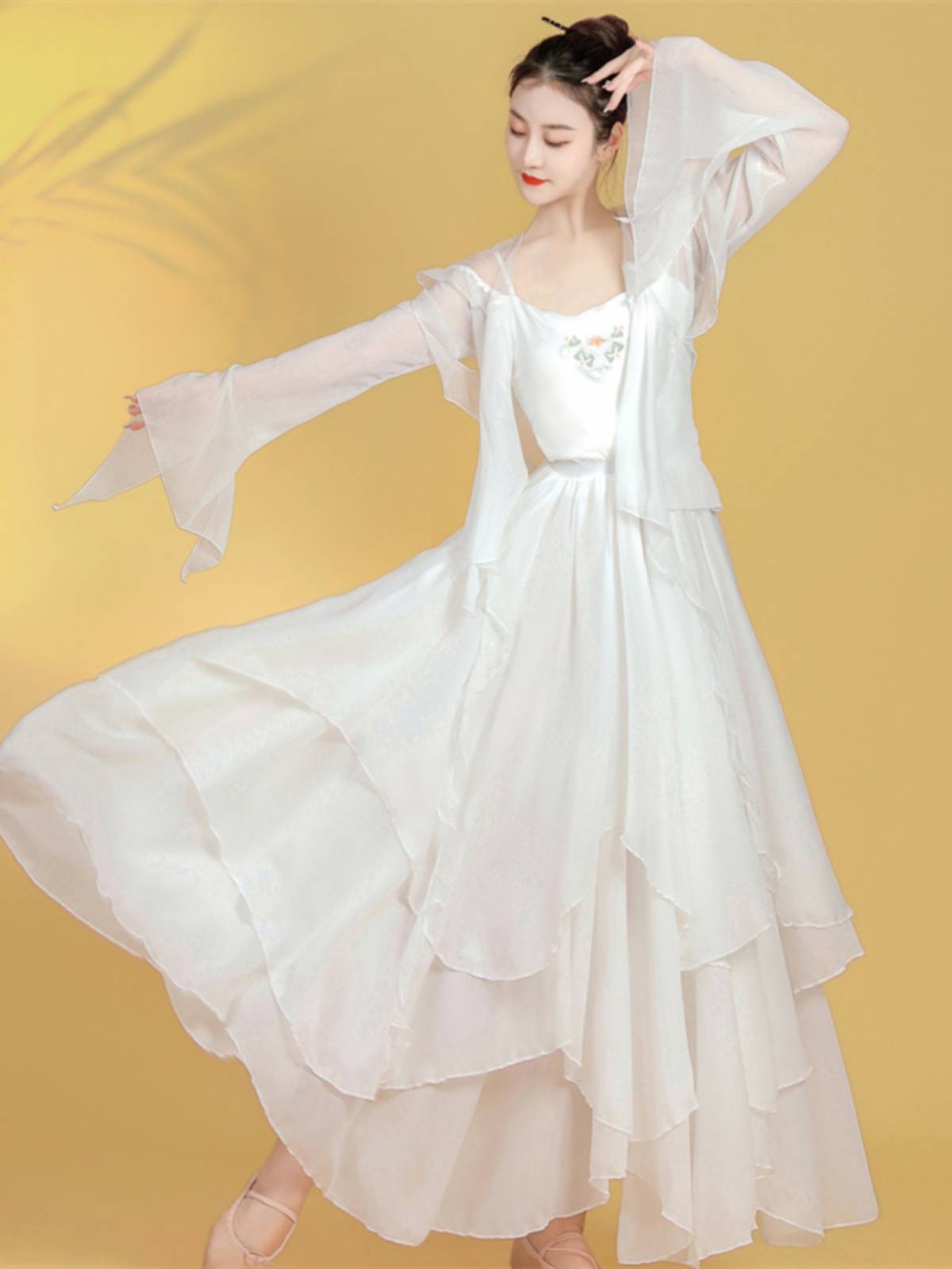 Classical dance dance clothing petals elegant skirt body rhyme gauze performance service Chinese style dance service female art test set
