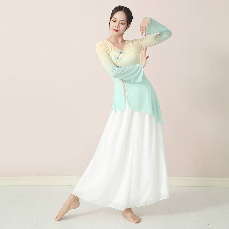 Classical dance clothing female elegant fairy body rhyme gauze training fan dance base training art test top performance clothing