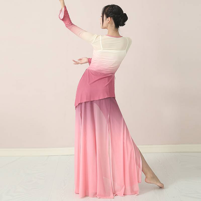 Classical dance clothing female elegant fairy body rhyme gauze training fan dance base training art test top performance clothing