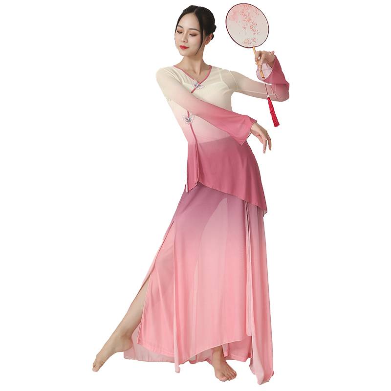 Classical dance clothing female elegant fairy body rhyme gauze training fan dance base training art test top performance clothing