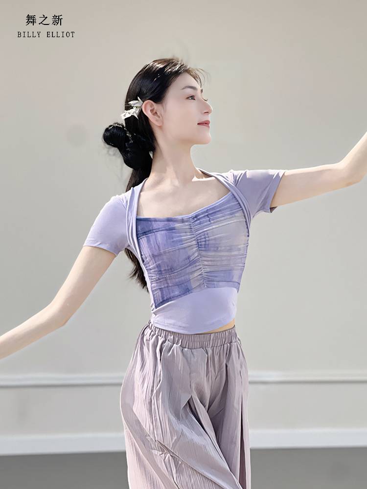 Modern dance top classical dance clothing 2023 new short -sleeved body training suit tight dance practice service summer
