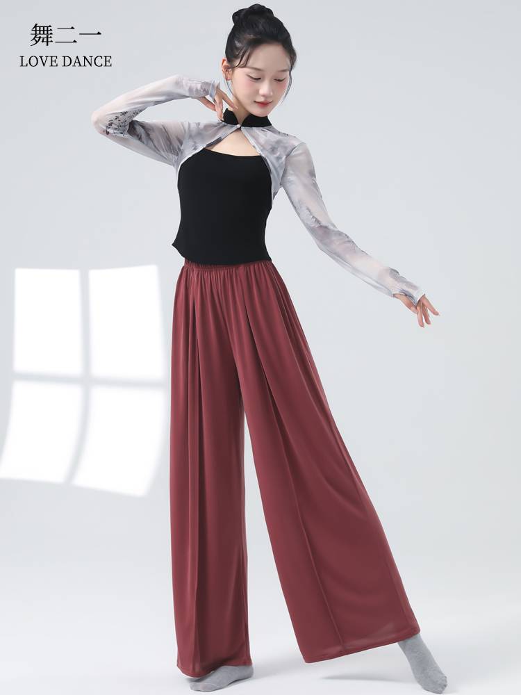Classical dance exercise girl new Chinese national style dance service shirt Modern dance fake two -piece finger net fingertips training suit