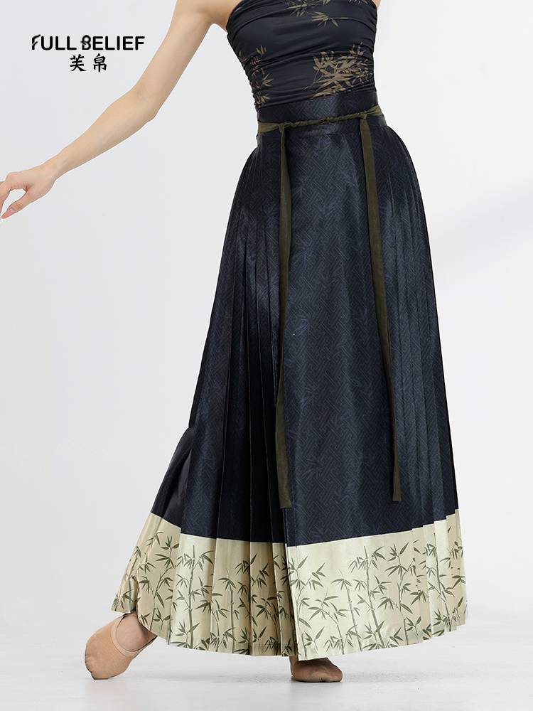 Fuxi Classical Dance Clothing New Chinese High -waisted Saton Printing Horse Skirt Set Mingmi Hanfu Female Skirt