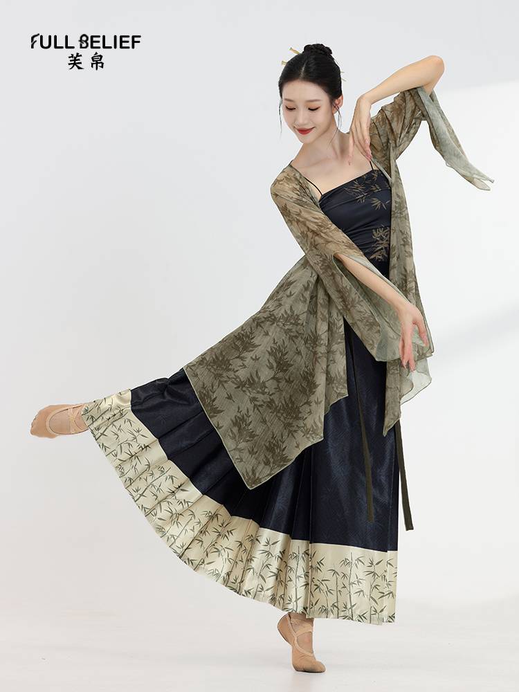 Fuxi Classical Dance Clothing New Chinese High -waisted Saton Printing Horse Skirt Set Mingmi Hanfu Female Skirt