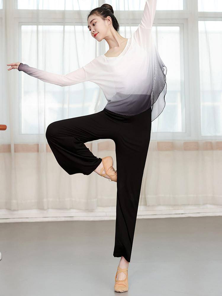 Classical Dance Gradm mesh long -sleeved Chinese dance exercise service women's top student modern dance service body rhyme dance service