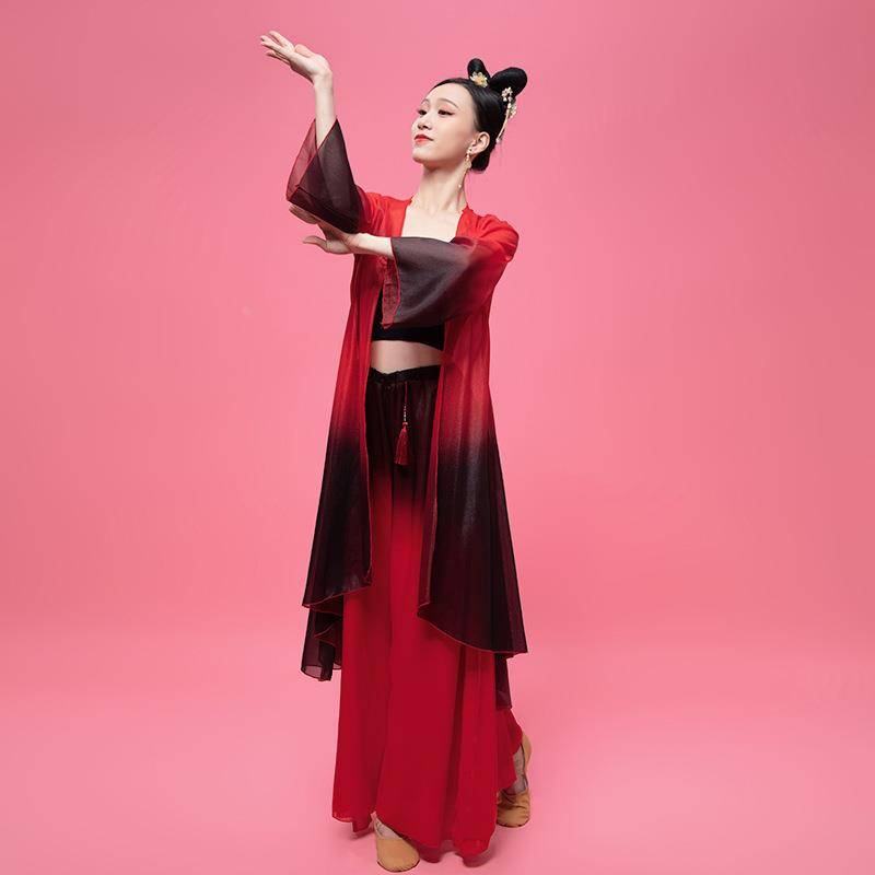 Customized 2022 new improved gradient elegant dance suit set summer vest coat long skirt classical dance