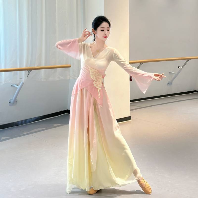 Classical dance body rhyme, gradient, butterfly fairy jacket gauze, elegant Chinese dance performance show suit