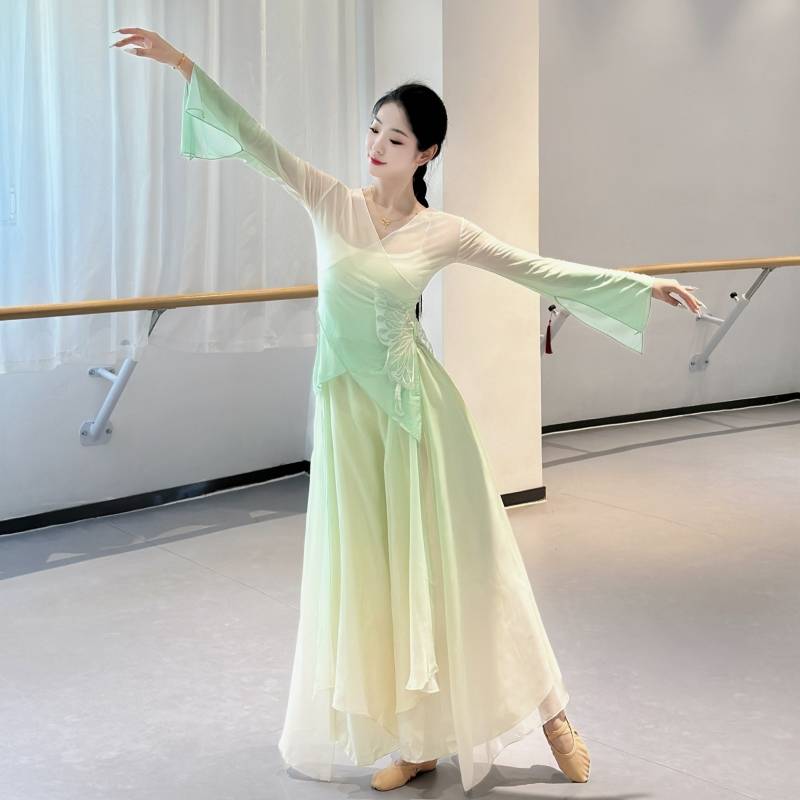 Classical dance body rhyme, gradient, butterfly fairy jacket gauze, elegant Chinese dance performance show suit