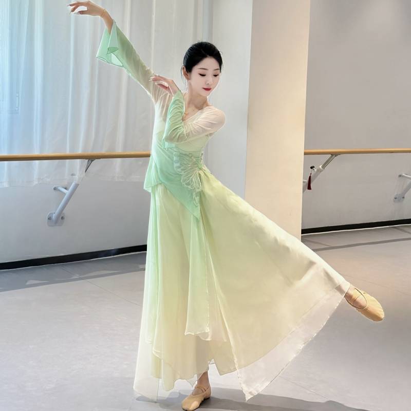 Classical dance body rhyme, gradient, butterfly fairy jacket gauze, elegant Chinese dance performance show suit