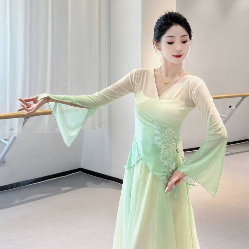 Classical dance body rhyme, gradient, butterfly fairy jacket gauze, elegant Chinese dance performance show suit