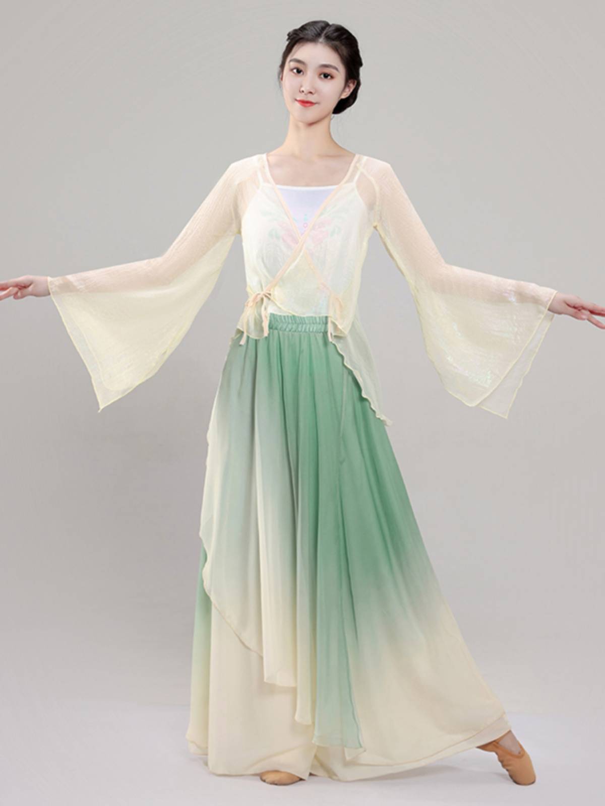 Classical dance gauze clothes on the body rhyme, leaning, wide -leg pants, super immortal elegant female Chinese dance suit ancient style performance service