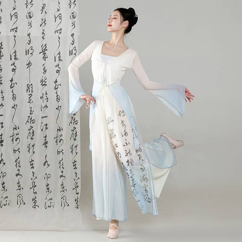 Classical dance clothing body rhyme Gatey gauze Chinese dance ethics test exercises, calligraphy, calligraphy, wide -leg pants performance clothing