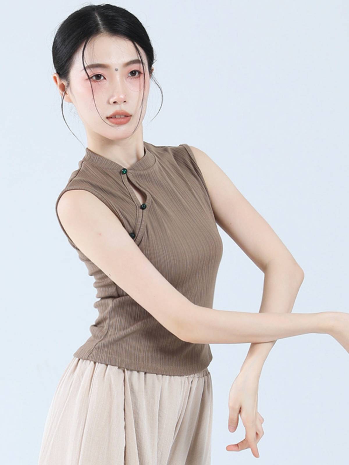 Classical Dance Practice Female Sleeveless Slim Removal Vests Chinese Wind Moving Cheongsam Dance Top Modern Dance Sports Server