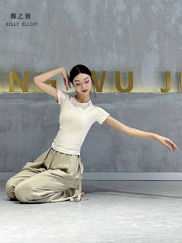 Modern dance top Classical dance clothing 2024 new Chinese dance summer short -sleeved black dance training uniform