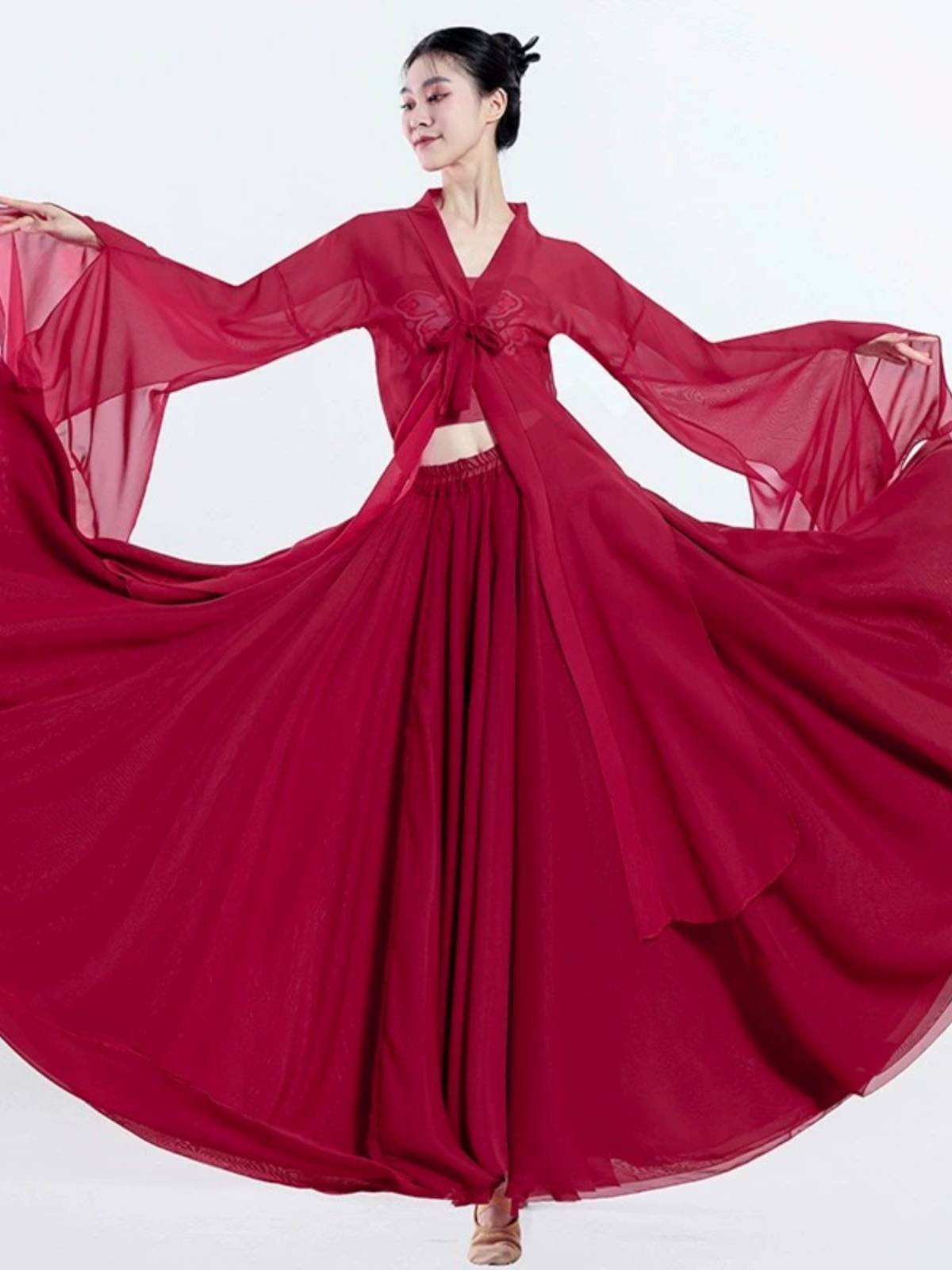 2023 New Classical Dance Female Practice Server 720 degrees large skirt Chinese style long performance service elegant cardigan