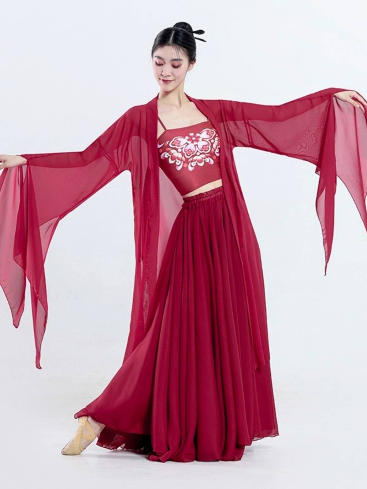 2023 New Classical Dance Female Practice Server 720 degrees large skirt Chinese style long performance service elegant cardigan