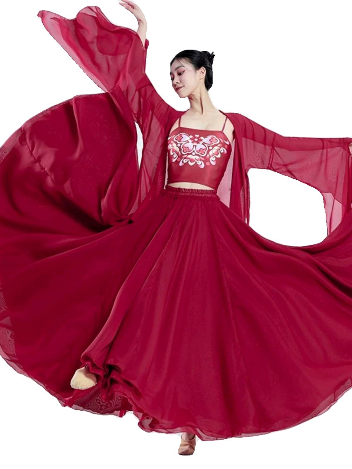 2023 New Classical Dance Female Practice Server 720 degrees large skirt Chinese style long performance service elegant cardigan