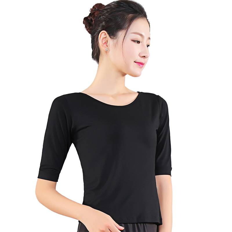 Dance practice service female Modal middle sleeve classical ballet black shape training student art test round neck top
