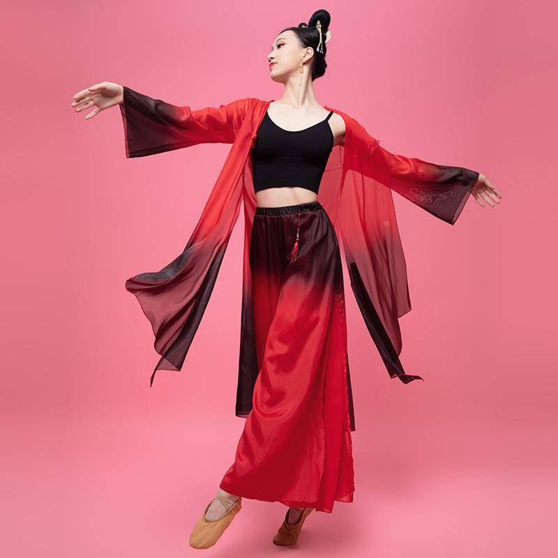 2022 new improved gradient elegant dance suit set summer vest coat long skirt classical dance clothes