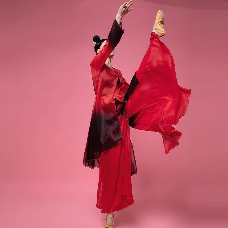2022 new improved gradient elegant dance suit set summer vest coat long skirt classical dance clothes
