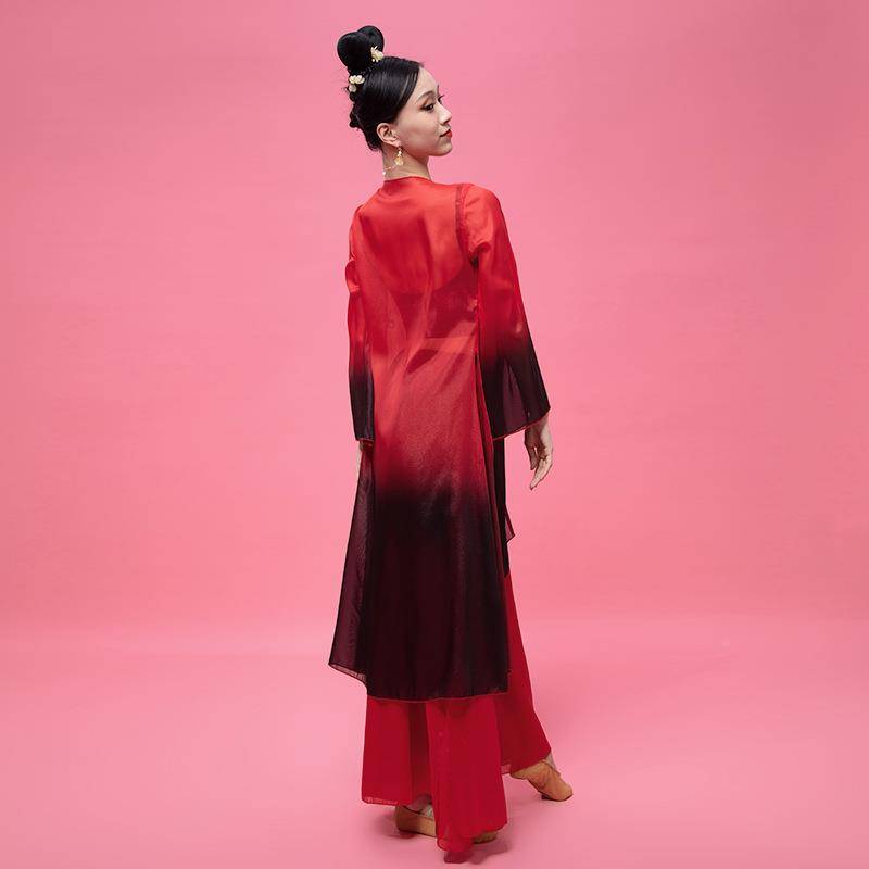 2022 new improved gradient elegant dance suit set summer vest coat long skirt classical dance clothes