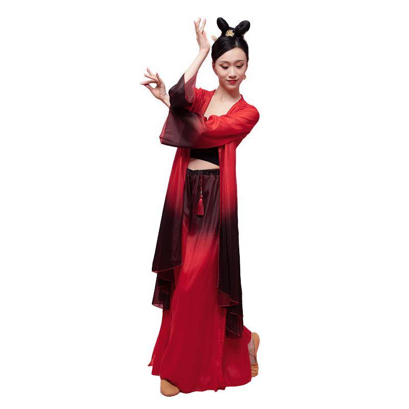 2022 new improved gradient elegant dance suit set summer vest coat long skirt classical dance clothes