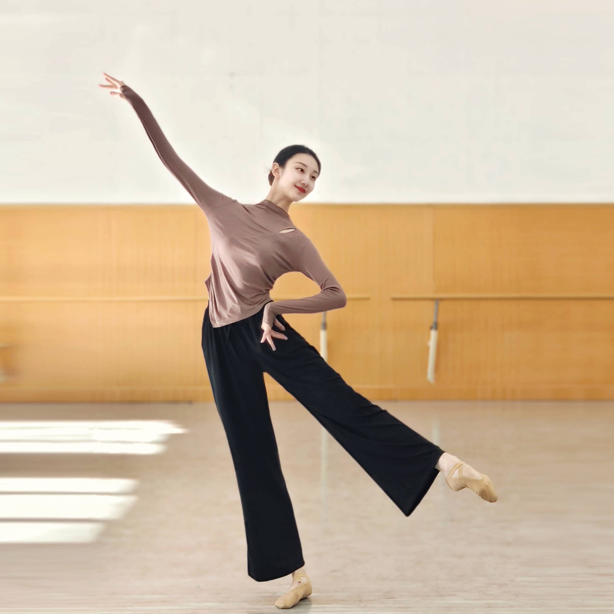 Chinese classical dance exercise female modern dance long sleeve top clothes shape clothes autumn and winter dance service ethnic group