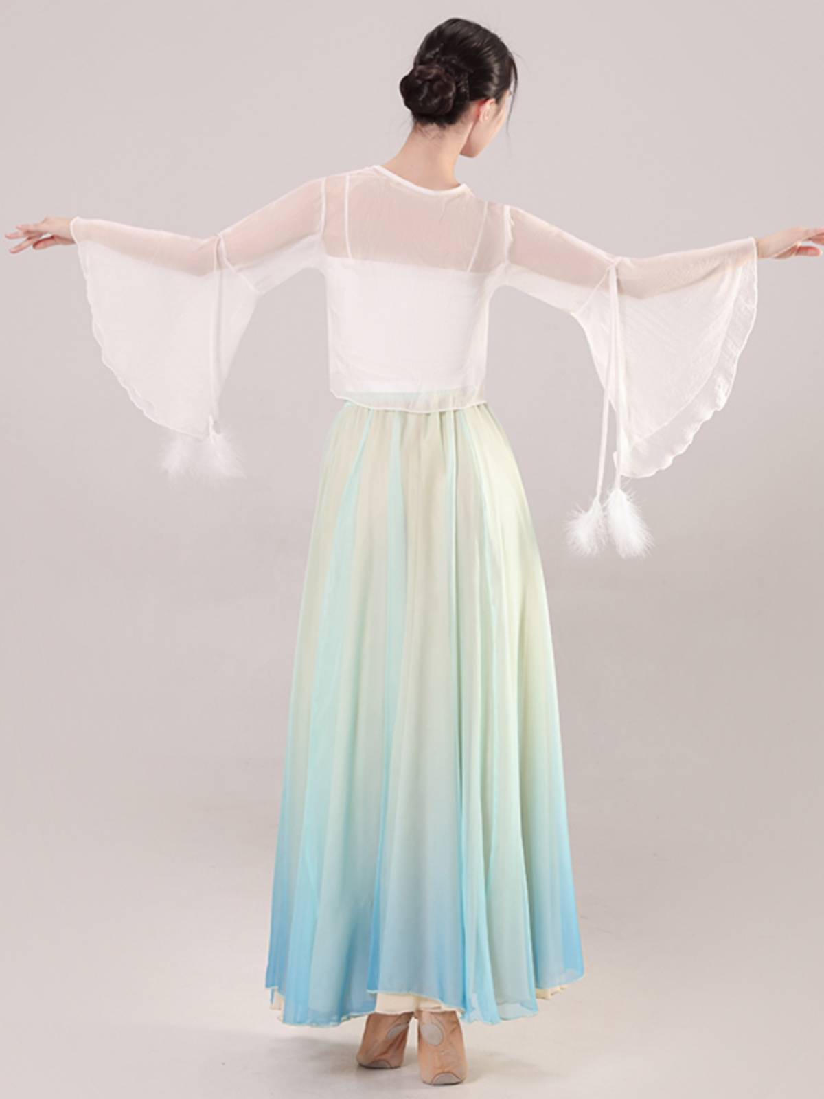 Classical dance clothing female rhyme gauze, elegant new style lace feather gradient chiffon tribute, Chinese dance performance