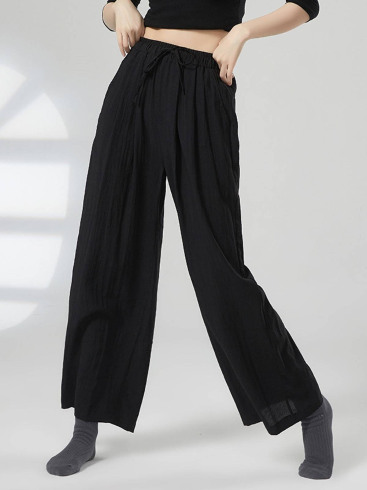 Modern dance exercise pocket Pocket straight -legged wide -leg pants flowing Chinese dance nation classical dance clothing teachers for classes