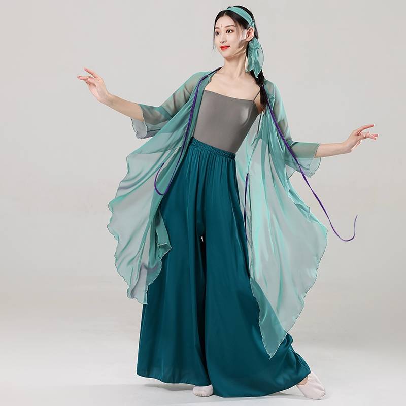 Classical dance green snake dance clothing set gauze, elegant green green ancient style performance training past life and present life dance clothing