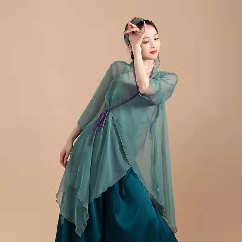 Classical dance green snake dance clothing set gauze, elegant green green ancient style performance training past life and present life dance clothing