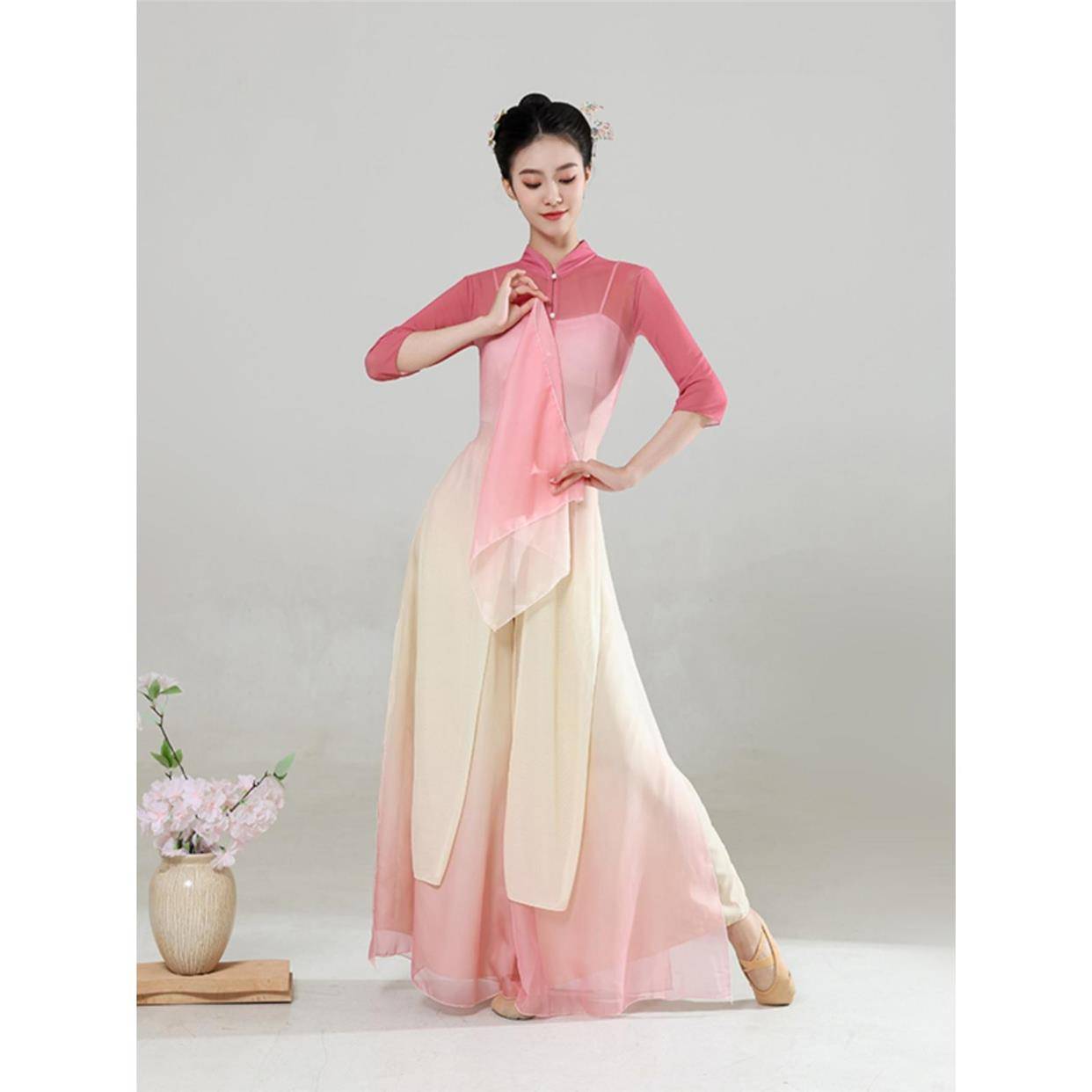 Classical dance service female elegant gauze cheongsam performance service elastic Chinese style immortal body rhyme basic practice performance service