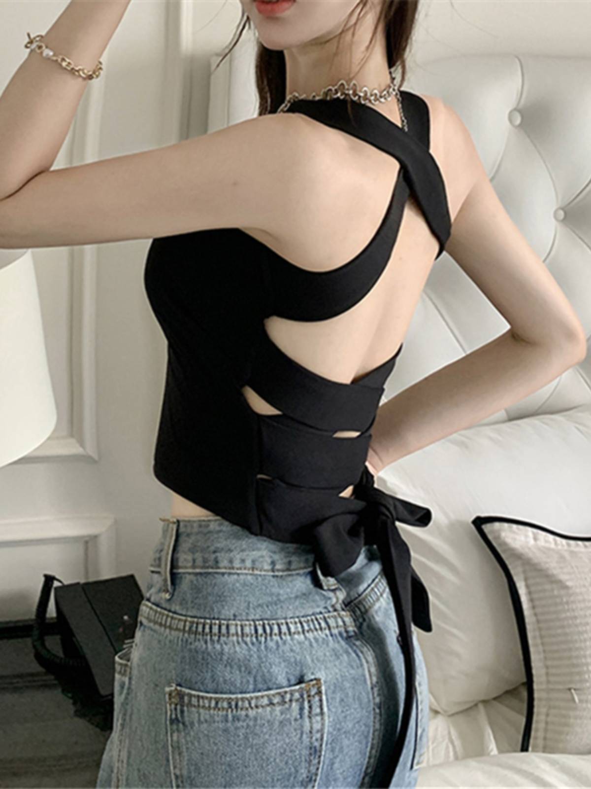 Modern dance service classical dance sports fitness hanging neck, chest pad, vest, beautiful back yoga service female exercise clothes top