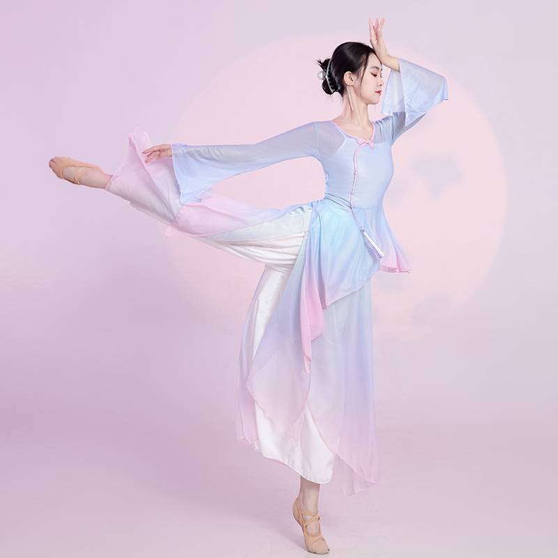 Classical dance clothing body rhyme gradients, gauze, practice service, Chinese dance nation dance clothing set female