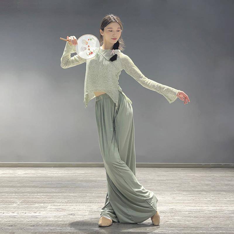 Modern dance clothing set female new adult Chinese dance straight -leg pants classical dance exercise figure body top