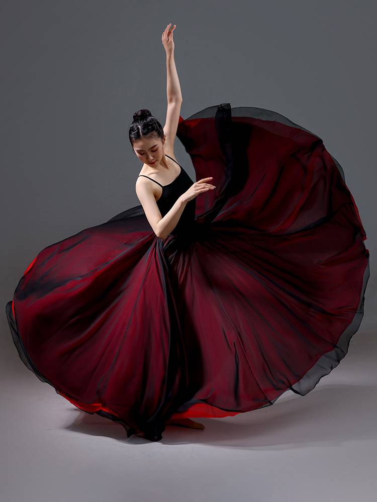 Classical dance big skirt performance clothing dresses double -layer Chinese dance exercise dance dance skirt 720 degrees half -body skirt