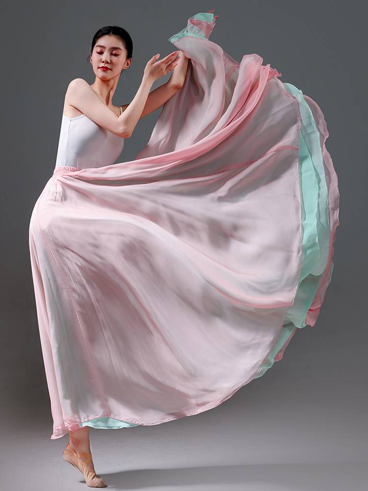 Classical dance big skirt performance clothing dresses double -layer Chinese dance exercise dance dance skirt 720 degrees half -body skirt