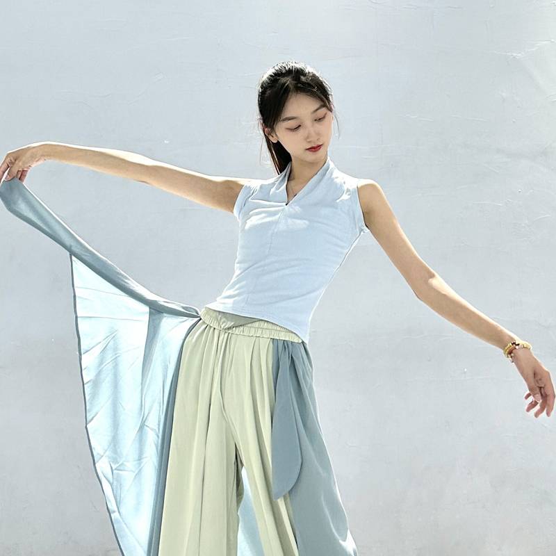 Factory sells modern dance top sleeve -free dance vest female summer D deep v yoga service classical dance exercise Chinese dance Chinese dance